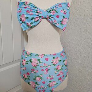 Blue floral High-waist Swimsuit